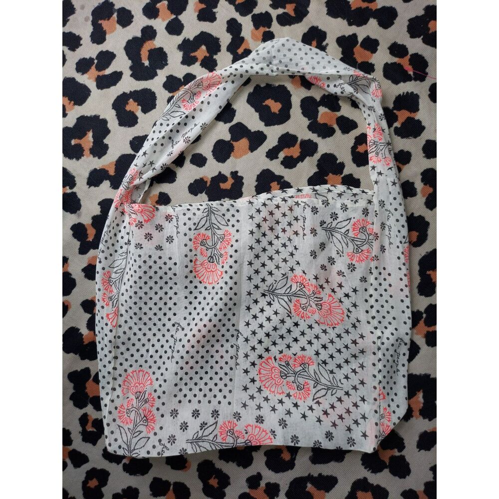 Free People Shoulder Linen Gauze Tote Bag Polka Dots Stars Pink Flowers